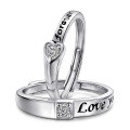 wholesale S925 Sterling Silver Love Heart Diamond Couple Rings Pair, Open-Ended Unisex Wedding Bands with Simulated Diamond Engraving-0-0