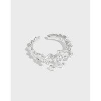 wholesale S925 Sterling Silver Korean Version Ins Alternative Design Irregular Surface Lava Texture Open Adjustable Ring for Women-Plain silver [No. 12/Adjustable] &gt; Opening adjustable