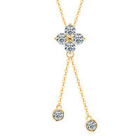 wholesale S925 Sterling Silver Cross-Border Niche Minimalist Four-Leaf Clover Tassel Pendant with D Color Moissanite Women's Necklace-Silver with zircon and platinum chain length 45+5CM