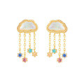 wholesale S925 sterling silver gold-plated women's in-stock wholesale Korean-style 3D cloud-shaped mother-of-pearl earrings-0-0