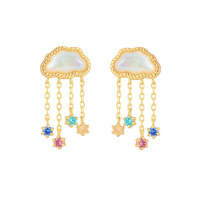 wholesale S925 sterling silver gold-plated women's in-stock wholesale Korean-style 3D cloud-shaped mother-of-pearl earrings-Cloud White Shell Earrings>925 Silver