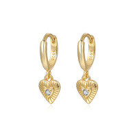 wholesale S925 Silver Heart Zircon Earrings For Women, Cross-border Layering Winter Ear Jewelry-E3629-Gold 925 Silver