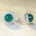 wholesale S925 Sterling Silver New 80mm Simulated Green Chrysoprase Earrings for Women, Luxuriously Set with Full Diamonds Classic Ear Accessories-0-1