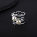 wholesale S925 Sterling Silver Natural Freshwater Pearl Ring Fashionable and Unique Light Luxury High-End Gemstone Set Ring-0-2