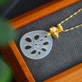 wholesale Gold-plated 925 Silver New Chinese Style Icy White Chalcedony Agnate Lotus Birth Blessing Peace Pendant Necklace for Women-0-5