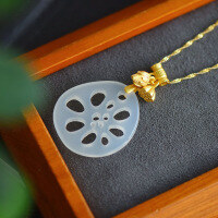 wholesale Gold-plated 925 Silver New Chinese Style Icy White Chalcedony Agnate Lotus Birth Blessing Peace Pendant Necklace for Women-Pendant + Silver Chain 925 Silver