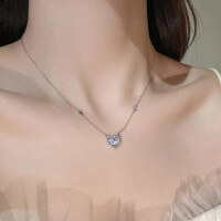 wholesale S925 Sterling Silver Petite Design Heart Necklace for Women, Light Luxury Collarbone Chain, Versatile Heart Pendant, Elegant, Qixi Festival-Heart Necklace 925 Silver