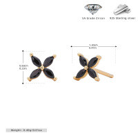 wholesale 925 Sterling Silver Colorful Zircon Flower Stud Earrings For Women-925 silver plated with gold + black zirconium 925 silver