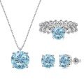 wholesale S925 Sterling Silver Europe & US Cross-Border Pink Blue Round Zircon Design High-End Women's Ring Necklace Earrings Set-0-10