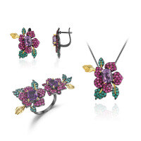 wholesale 925 Silver Secret Garden Series Designer High-End Jewelry Set with Natural Amethyst Ring, Earrings, and Pendant-earring