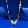 wholesale S925 Gold-Plated Silver Vintage Plant-Inspired Brushed Dreamy Butterfly Necklace, Fashionable and Versatile with a High-End Feel-0-5