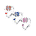 wholesale S925 Sterling Silver Four-leaf Clover Open Adjustable Ring With Rotating Colorful Zircon For Women-0-0