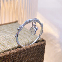 wholesale Sterling Silver Artisan S990 Bamboo Knot Tassel Fortune Pendant Bead Ring, Fashionable Vintage Niche Circle for Girlfriend Gift-Bamboo Blessing Ring Adjustable opening