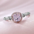 wholesale S925 Silver Moojing Jewelry Live Hot Selling S925 Silver Sparkling 5*5 Pink Diamond Shining Ring Cushion Ring Wedding Band-0-1