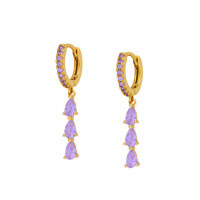 wholesale Metal Material, Japanese And Korean Style, Unique Teardrop Crystal Earrings, Popular At Dongdaemun, High-end Ear Hoops And Ear Clips-Gold-Purple Diamond