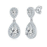 wholesale S925 sterling silver gold-plated luxurious teardrop D-color pear-shaped moissanite earrings for cross-border jewelry sourcing-6*9mm>925 silver (3+1.17 carats in total)
