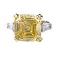 wholesale S925 Silver Zhuo Zhifan New Square Pagoda 12*12mm Asscher Cut High-Carbon Diamond Yellow Diamond Ring European and American Style-0-4