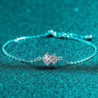 S925 Sterling Silver Moissanite Women's Bracelet, Square Irregular Design, Simple and Versatile.-5.5x5.5mm cube zircon  925 silver