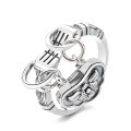 wholesale S925 Silver Retro Ethnic Style Fist-Grip Peace Lock Unique Niche Creative Design Open Adjustable Ring-0-6