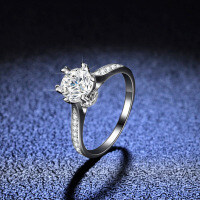 Sterling Silver Moissanite Ring, 1 Carat Six-Prong Setting, Hot-Selling Live Stream Source-1 carat (set with eight hearts and eight arrows zircon)  15 yards