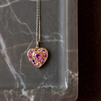 wholesale S925 sterling silver full-body French light luxury heart-shaped full-diamond pendant with colored diamonds, versatile for daily wear women's necklace-BX0256-Gold>925 Silver