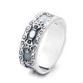 wholesale S925 Sterling Silver Retro Matte Blackened Antique Craft Six-Character Mantra Inscription Adjustable Ring-0-4