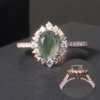 wholesale S925 sterling silver plated with 18k gold, petite and fresh moss agate gemstone ring, new style natural dendritic agate ring-Natural Water Grass Agate Ring 2 US Size 10