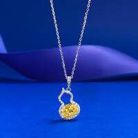 wholesale S925 silver jewelry, new 6*8 yellow diamond-encrusted gourd pendant necklace for women, trendy and skin-brightening, live broadcast style-N508 Yellow Diamond Gourd Necklace>925 Silver