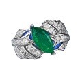wholesale S925 Sterling Silver Simulated Emerald Marquise Leaf Ring for Women, Everyday Elegant Style-0-4
