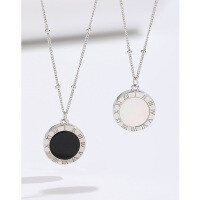 wholesale 925 Sterling Silver Roman Numeral Pendant Necklace for Women, Small and Unique Design, New Style, Sophisticated Choker with a Sense of Elegance-Single-sided white mother-of-pearl necklace>925 silver