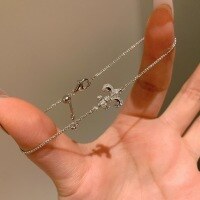 wholesale S925 Sterling Silver Two-Sided Wearable Iris Flower with Diamond Accents and Brushed Finish Luxury Bracelet-Platinum 925 silver