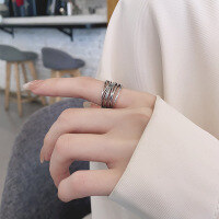 wholesale S925 Silver Fashion European and American Retro Vintage Cross-Winding Line Geometric Design Open Adjustable Ring-YQJ1367/approx. 4.5g Adjustable opening