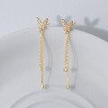 wholesale S925 Sterling Silver Diamond-Embellished Fringe Butterfly Earrings, Small Fresh, Niche Design, Elegant Ear Thread M04900-0-3