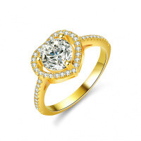 14K Gold Plated S925 Silver Moissanite 1 Carat 6.5MM Heart Shape Ring-1 carat (set with moissanite)  16 yards