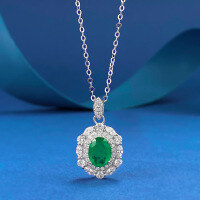 wholesale S925 Silver New Zofia Jewelry Simulated Paraiba Green Zircon 7*9 Necklace European and American Pendant for Women-N131 Green 925 Silver