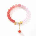 wholesale Silver gradient pink agate fortune charm cherry blossom bracelet for women, versatile and sophisticated, new Chinese-style-0-4
