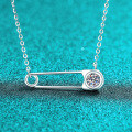 S925 Sterling Silver Moissanite Pin Pendant Necklace for Women, Minimalist and Versatile-0-4