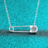 S925 Sterling Silver Moissanite Pin Pendant Necklace for Women, Minimalist and Versatile-50 points Mozambique  925 silver