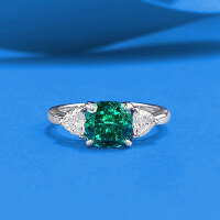 wholesale S925 silver jewelry new style imported peridot 2ct high-carbon diamond ice-cut flower ring for women daily wear-R1579 Green Diamond Ring>Size 7