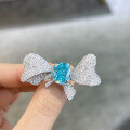 wholesale 18k gold plated S925 silver set with blue ice flower cut high carbon diamond, ladies' closed bow ring in fat rectangle size 10*12-0-5