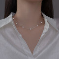 wholesale S925 Sterling Silver with Flash Diamonds, Simple and Elegant Spaced Bead Circle Pendant Choker Necklace D8530-0-3