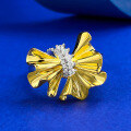wholesale S925 sterling silver gold-plated satin ribbon pleated bow glossy two-tone ring, premium feel-0-5