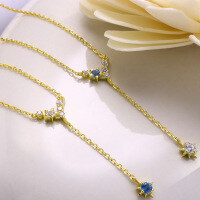 wholesale S925 Sterling Silver Gold-Plated Star Y-Shaped Tassel Pendant Necklace with Zirconia, Two Color Options-Necklace B 925 Silver