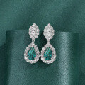 wholesale Metal material first: 2-carat high-carbon diamond earrings with a luxurious and sophisticated feel, featuring water-drop Paraiba gemstones measuring 7*11 from Shipei Jewelry-0-3