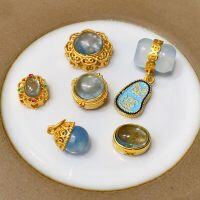 wholesale S925 gold-plated silver natural aquamarine lucky bucket bead drop accessories DIY handmade spacer beads for bracelets and necklaces-With diamonds