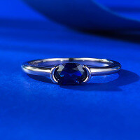 wholesale 925 sterling silver jewelry new style simulated diamond 4*6mm red blue white ring fashionable minimalist unisex-R933 Blue Diamond>No. 7