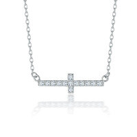wholesale S925 Sterling Silver European and American Fashion Cross Necklace for Women, Exquisitely Set with Zirconia, Versatile Collarbone Chain-Platinum 925 silver