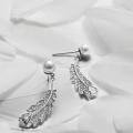 wholesale Sterling Silver Feather Earrings for Women Full of Diamonds Pearl Earrings Super Fairy Earrings with Silver Ear Posts Wholesale-0-2