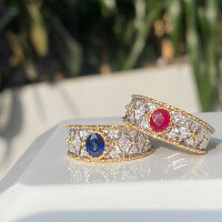 wholesale S925 Sterling Silver Red Elk Overall Retro Palace Style Light Luxury Personality Ring Band Suitable for Small Tail Ring Daily-BZ0319-White Gold-Gold-Blue Diamond US Size 6