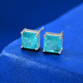 wholesale Metal material first: 2-carat pagoda 7*7 synthetic Paraiba earrings for women, cross-border hot-selling style from Shipei Jewelry-0-1